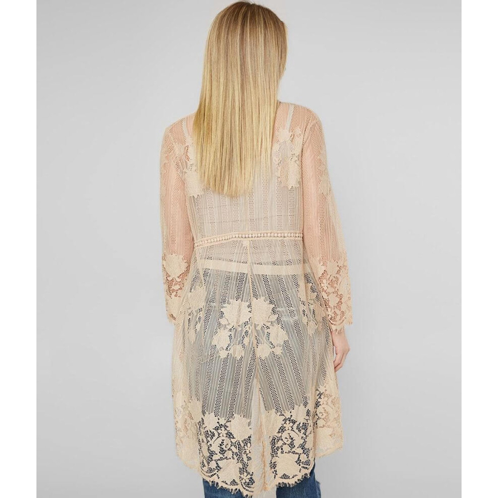 BB-Women's Miss Chievous Lace Cardigan, Beige, Size L - Picture 2 of 6